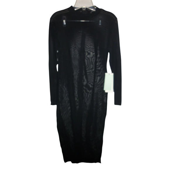 Black Sheer Mesh Midi Dress Long Sleeve Mock Neck Bodycon - IRIS LA Size M - Picture 2 of 10